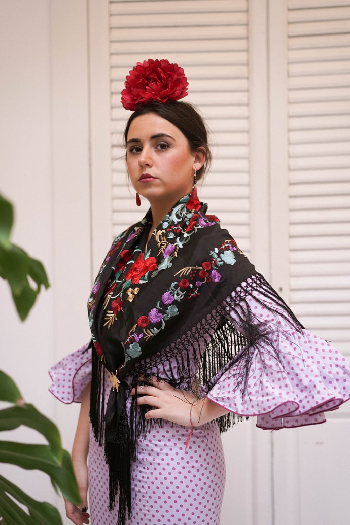 MANTON MARTINA NEGRO CON ROJO