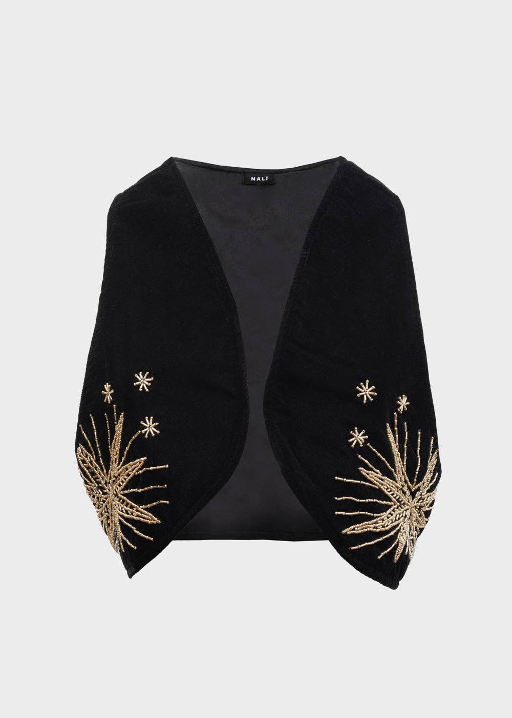 CHALECO CORTO DE TERCIOPELO BORDADO NEGRO – capellina