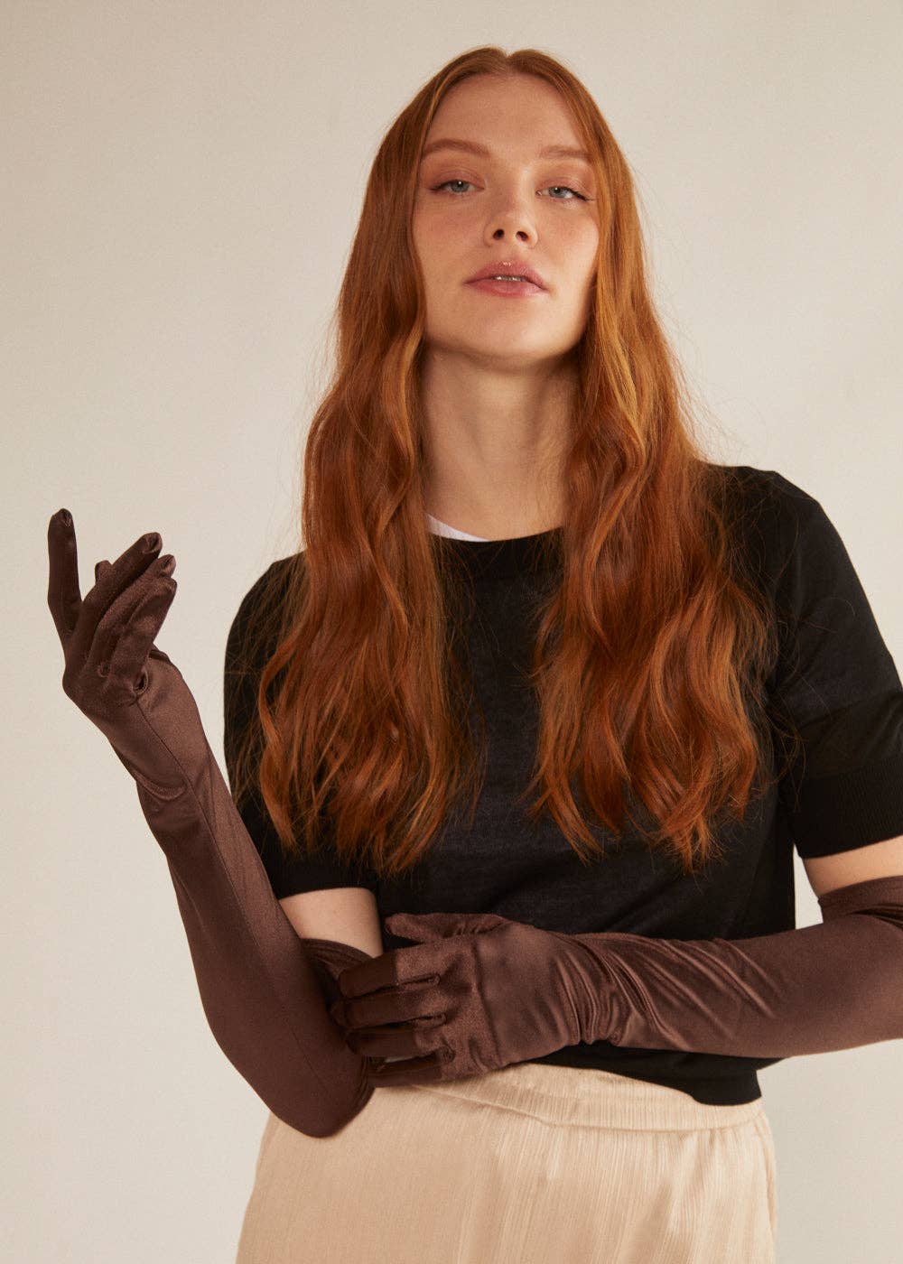 GUANTES LARGOS ELÁSTICOS ELEGANTES MARRON