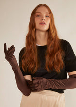 Cargar imagen en el visor de la galería, GUANTES LARGOS ELÁSTICOS ELEGANTES MARRON
