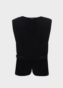 CHALECO CON BOTONES DE TERCIOPELO Y BORDADO NEGRO