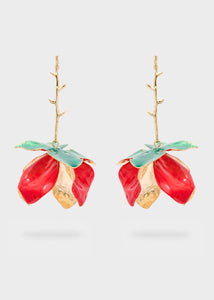 PENDIENTES COLGANTES DE FLOR DE ESMALTE