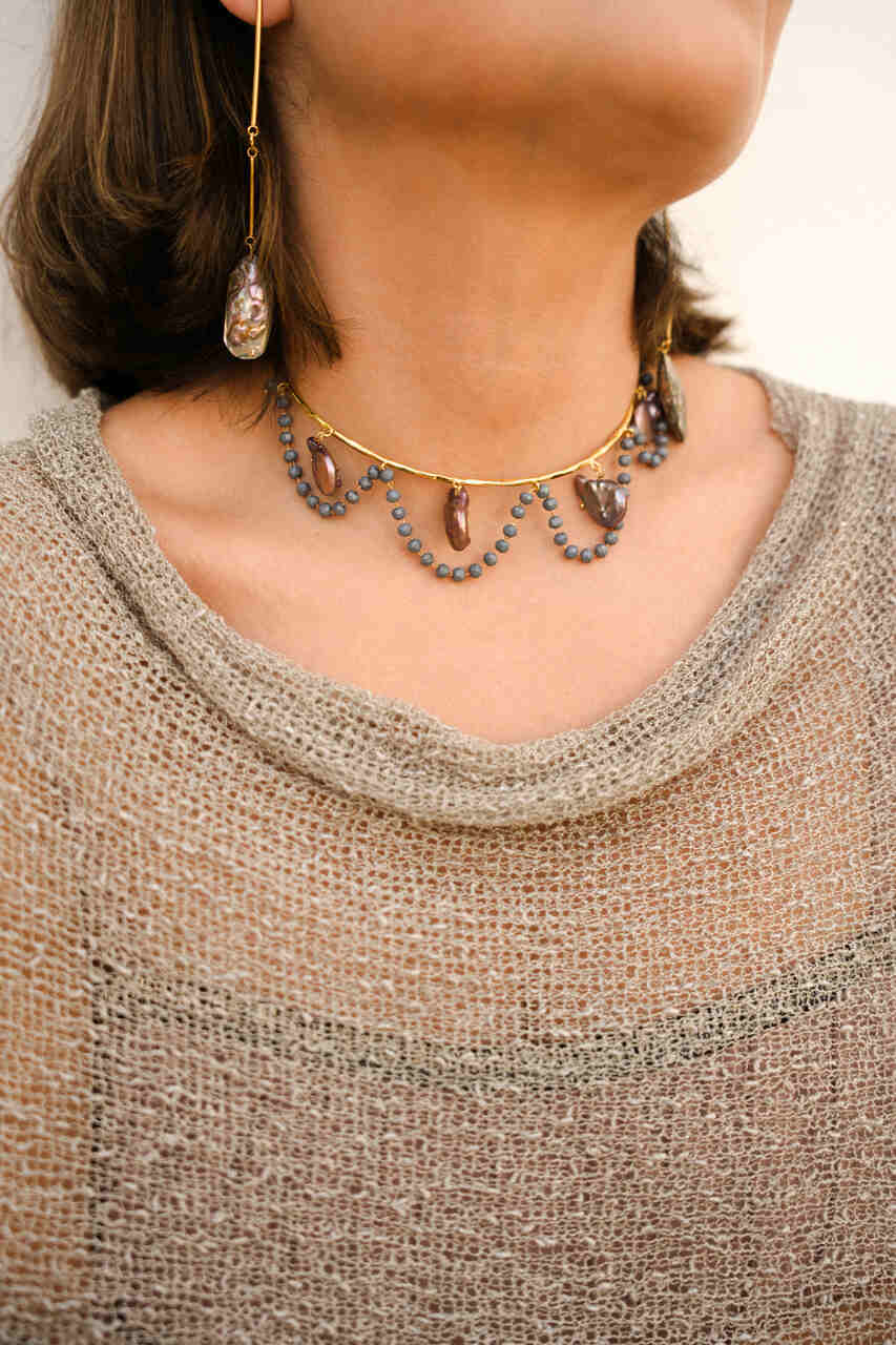 CHOKER PERLA NACAR GRIS