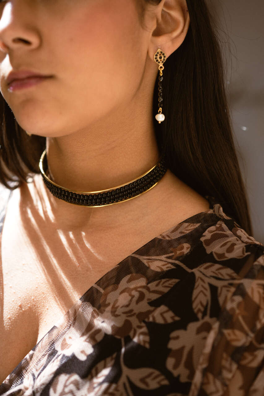 CHOKER ACERO PIEDRAS NEGRAS
