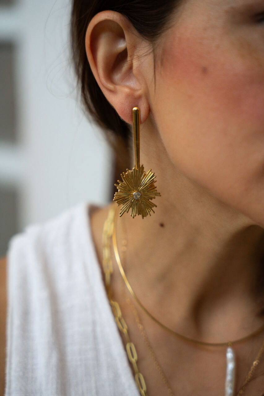 PENDIENTES SOLAR CON PIEDRA CRISTAL