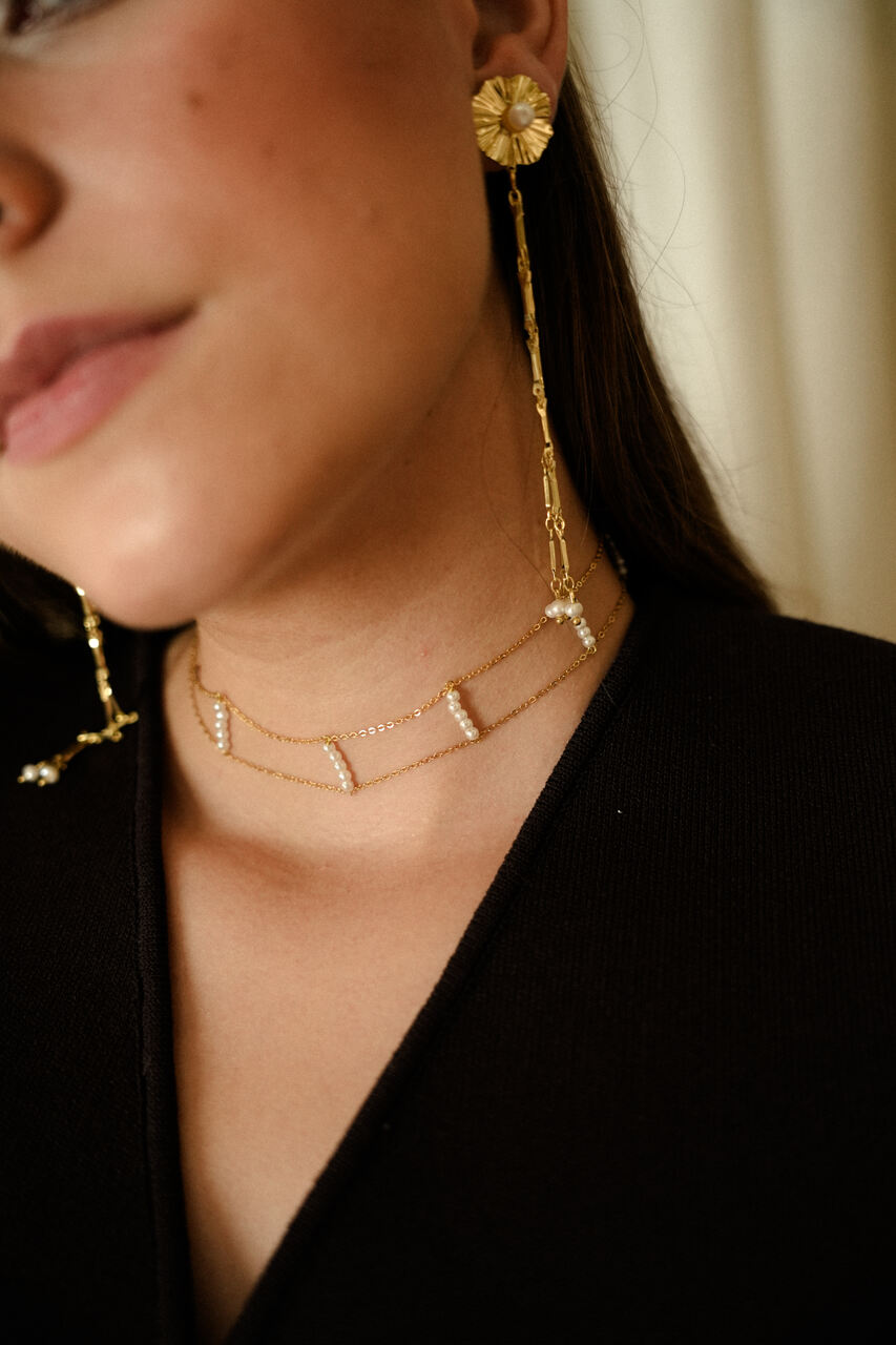 CHOKER ACERO DOBLE PERLA