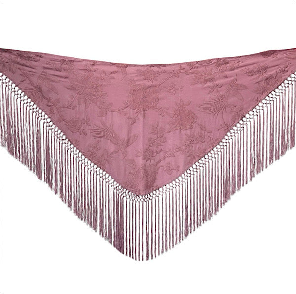 MANTON PAJAROS Y FLORES EN ROSA VIEJO