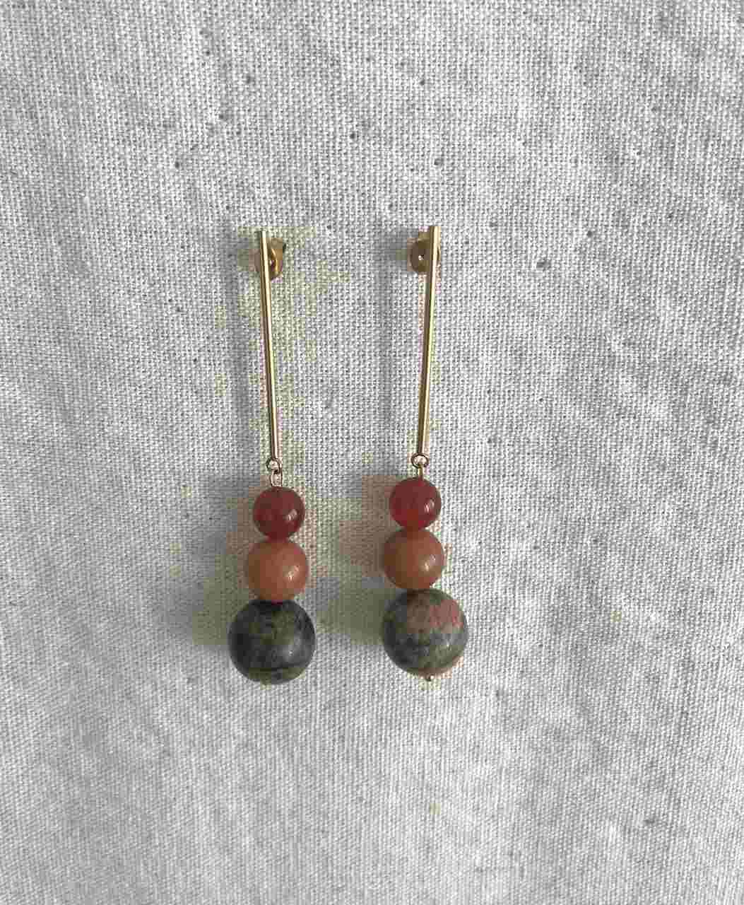 PENDIENTE COLGANTE BOLAS CRISTAL TIERRA
