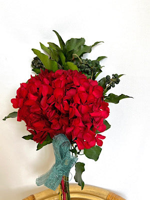 RAMO DE HORTENSIAS ROJAS PRESERVADO