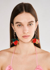 PENDIENTES COLGANTES DE FLOR DE ESMALTE